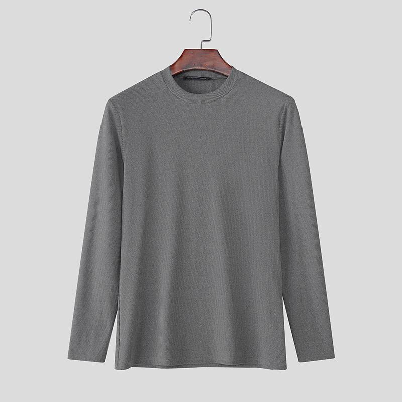 

INCERUN Мужские топы с круглым вырезом и длинным рукавом, повседневные, облегающие, майки 5XL серый