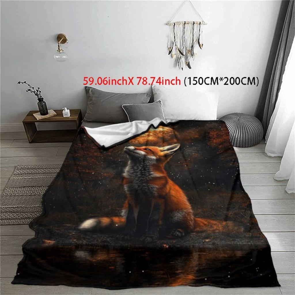 Fox-patterned flannel blanket - soft and warm, suitable for sofas, beds, chairs, camping, and festival gifts for family