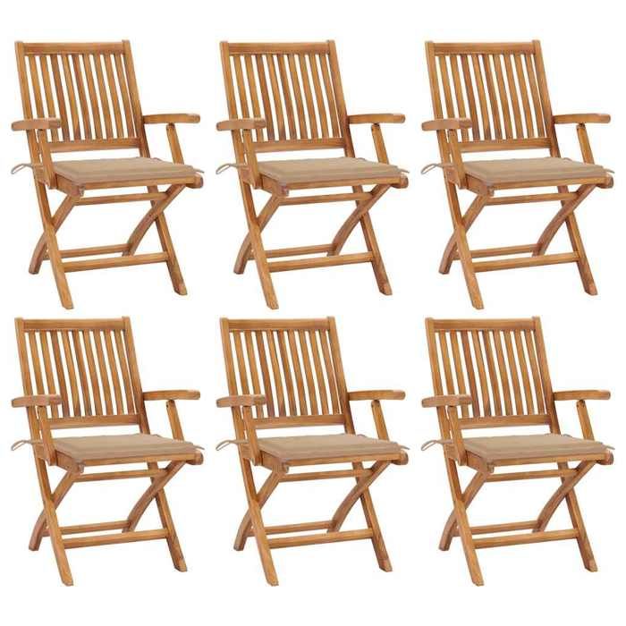 Exclusive House - Folding Chairs with Cushions, 6 Pieces, Made of Solid Teak