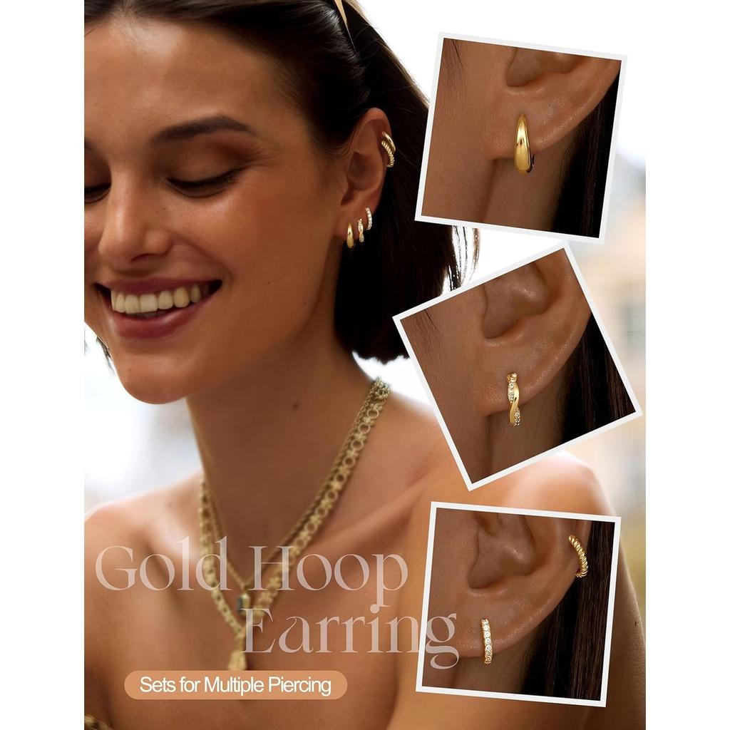 Bobisty 14K Gold Plated Hoop Earrings for Women Hypoallergenic Earring Non Tarnish Trendy Earrings Sets for Multiple Piercing