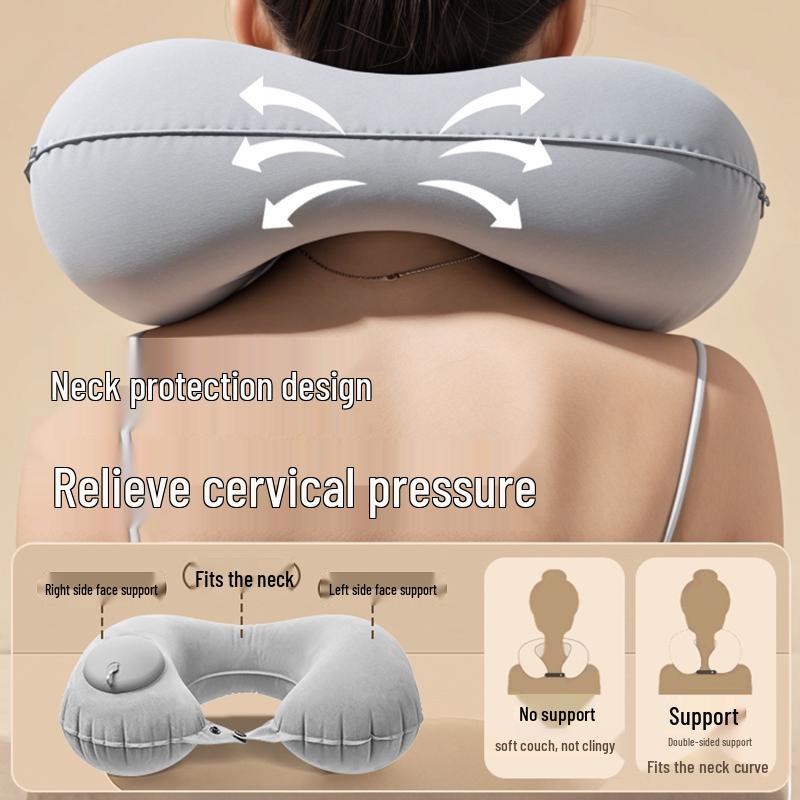 Portable U-Shaped Neck Pillow – Press-to-Inflate Travel Backrest for Car & Airplane