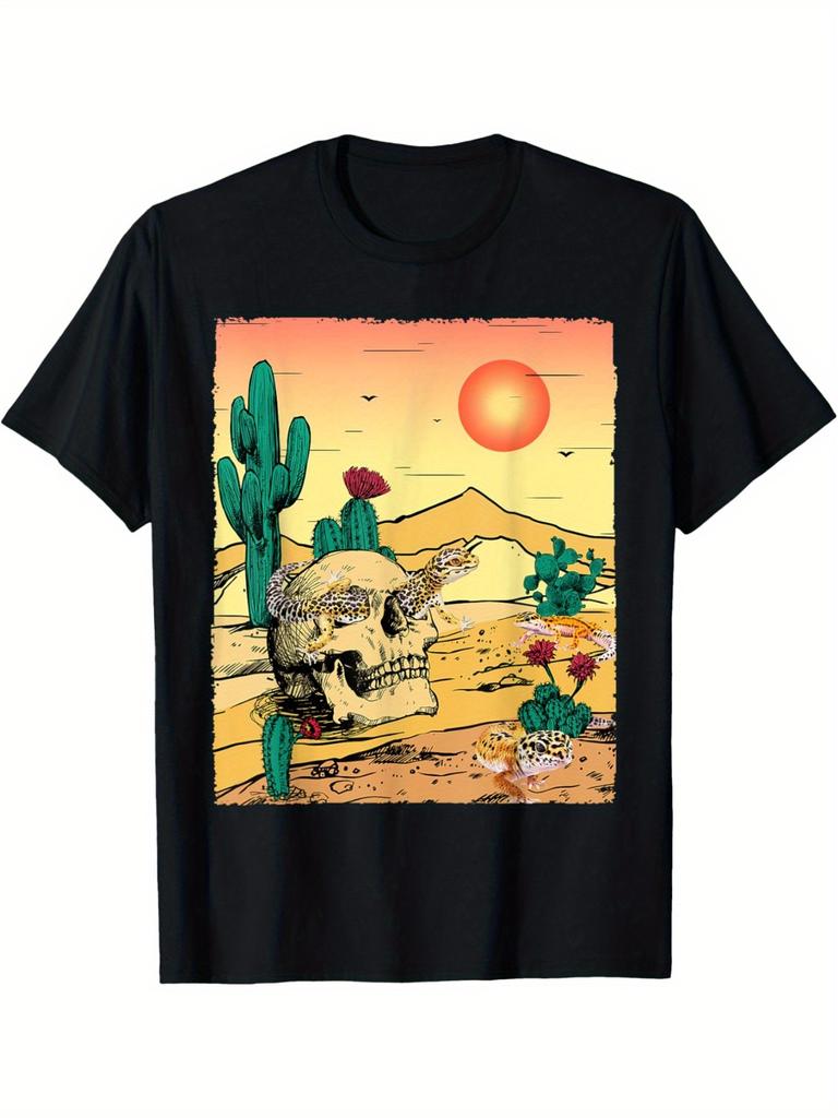 Desert Skull Graphic Vintage Men's Summer T-Shirt Casual Tshirts O-neck Short-sleeved Tee Tops