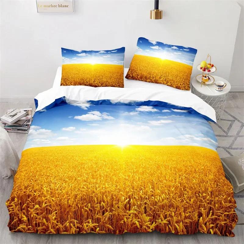 Gold Wheat Field Duvet Cover Natural Scenery Print Bedding Set Microfiber Twin Queen King Comforter Cover For Kids Adults Decor