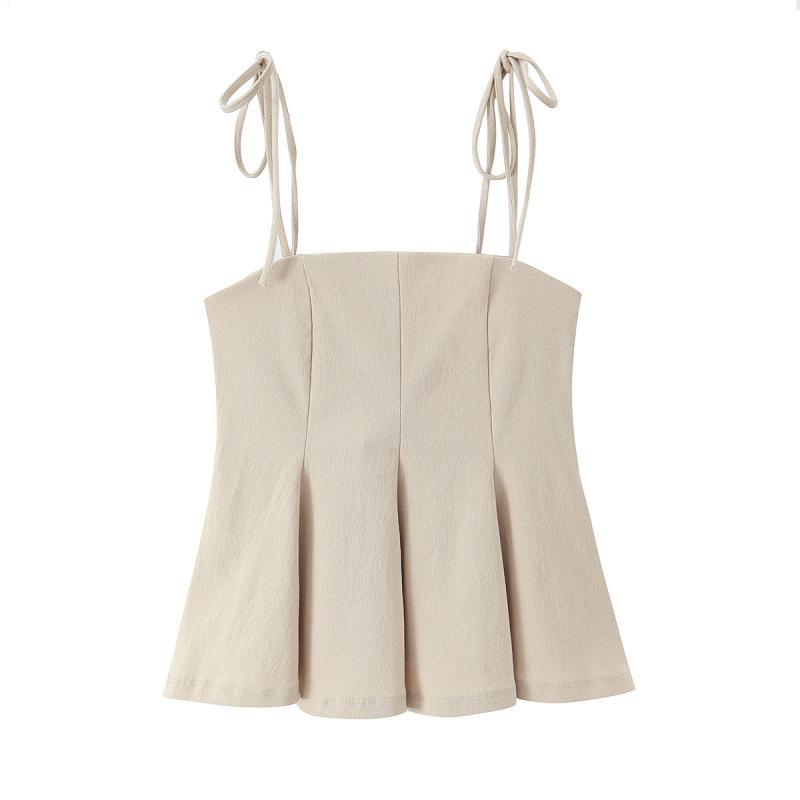 

Spring 2026 European & American Style Spaghetti Strap Top with Simple Short Skirt Hem XS