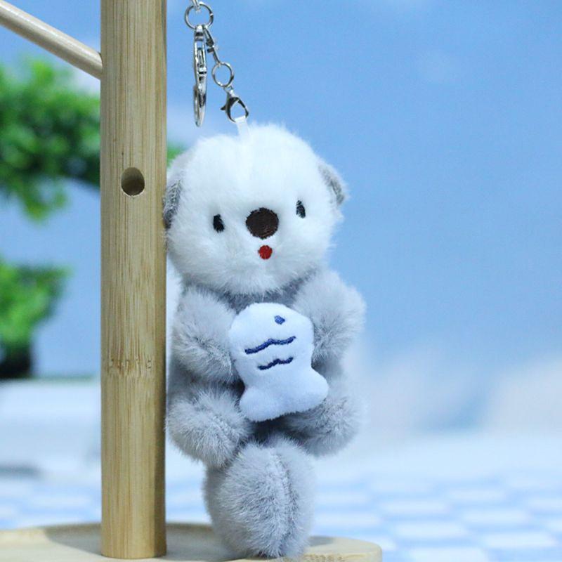 

Cute Plush Otters Holding Fish Keychain Stylish Backpack Keyrings Lovely Animal School Bag Key Wallet Pendant Toy Student Gift 12CM світло-коричневого кольору