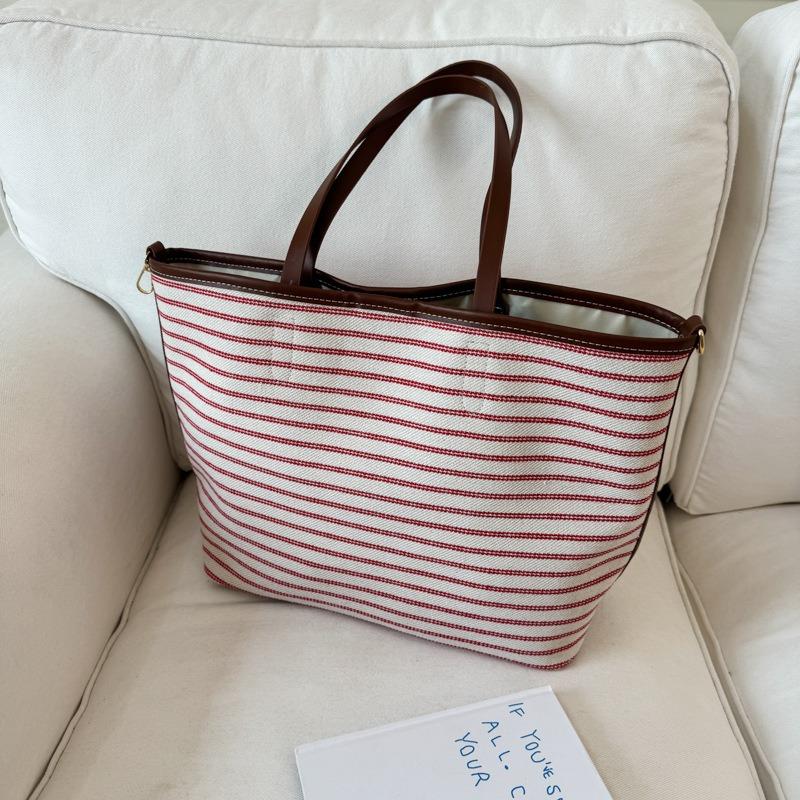 New niche large-capacity striped tote bag, premium lazy fashion commuter versatile canvas bag
