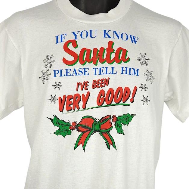 Vintage Christmas T Shirt Mens Size Medium 90s If You Know Santa Made In USA M