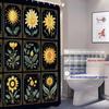 Golden Sunflower Tarot Card Style Shower Curtain Black Background Boho Art 72X72 Inches
