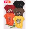 Five-piece set Elegant short-sleeved shirt for women Beach sunset print round-neck women's short-sleeve shirt suitable for spring and summer