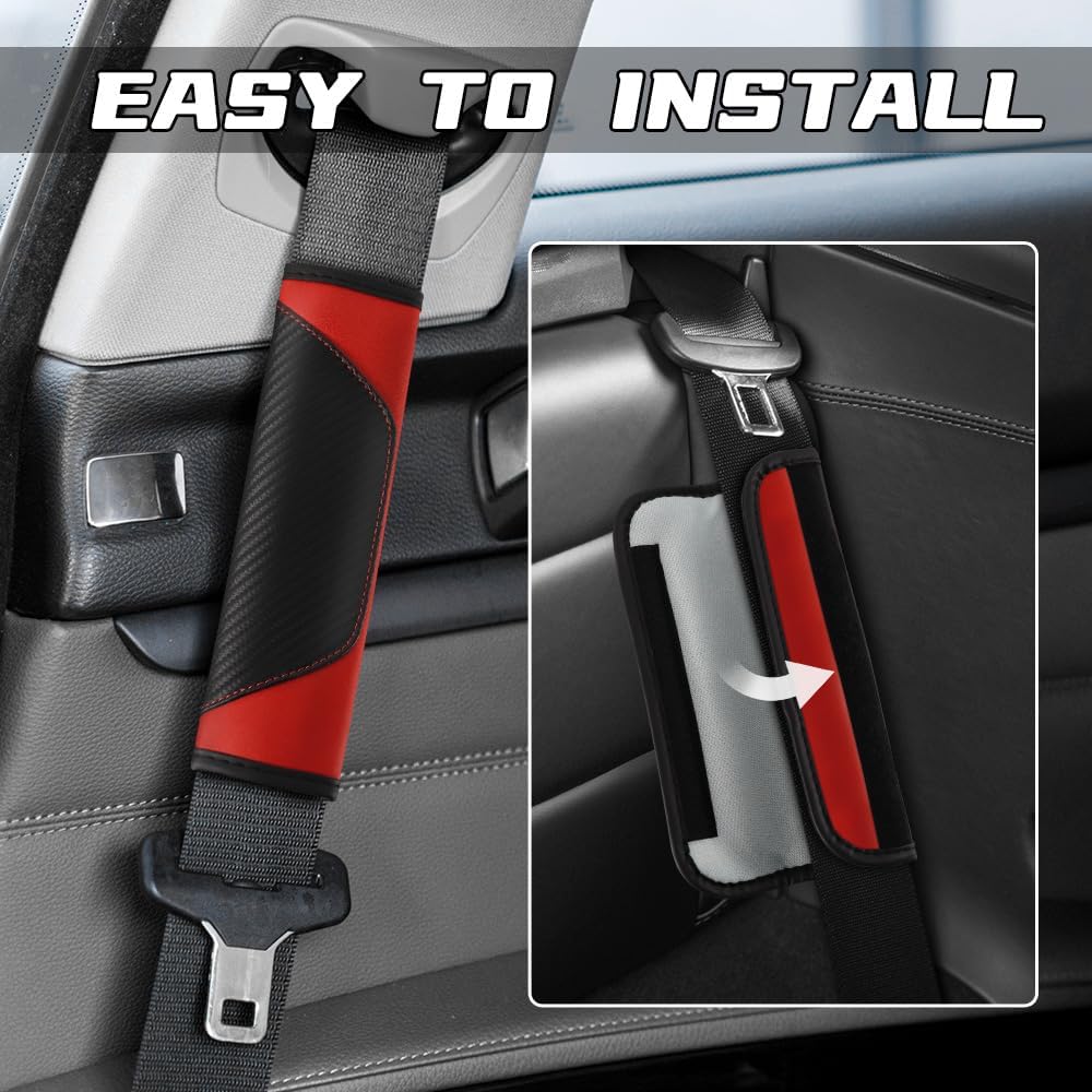 2PCS Car Seat Belt Cover Pad, Soft Carbon Fiber Leather Seatbelt Shoulder Protector For A More Comfortable Driving, Universal Safety Belt Strap Cover