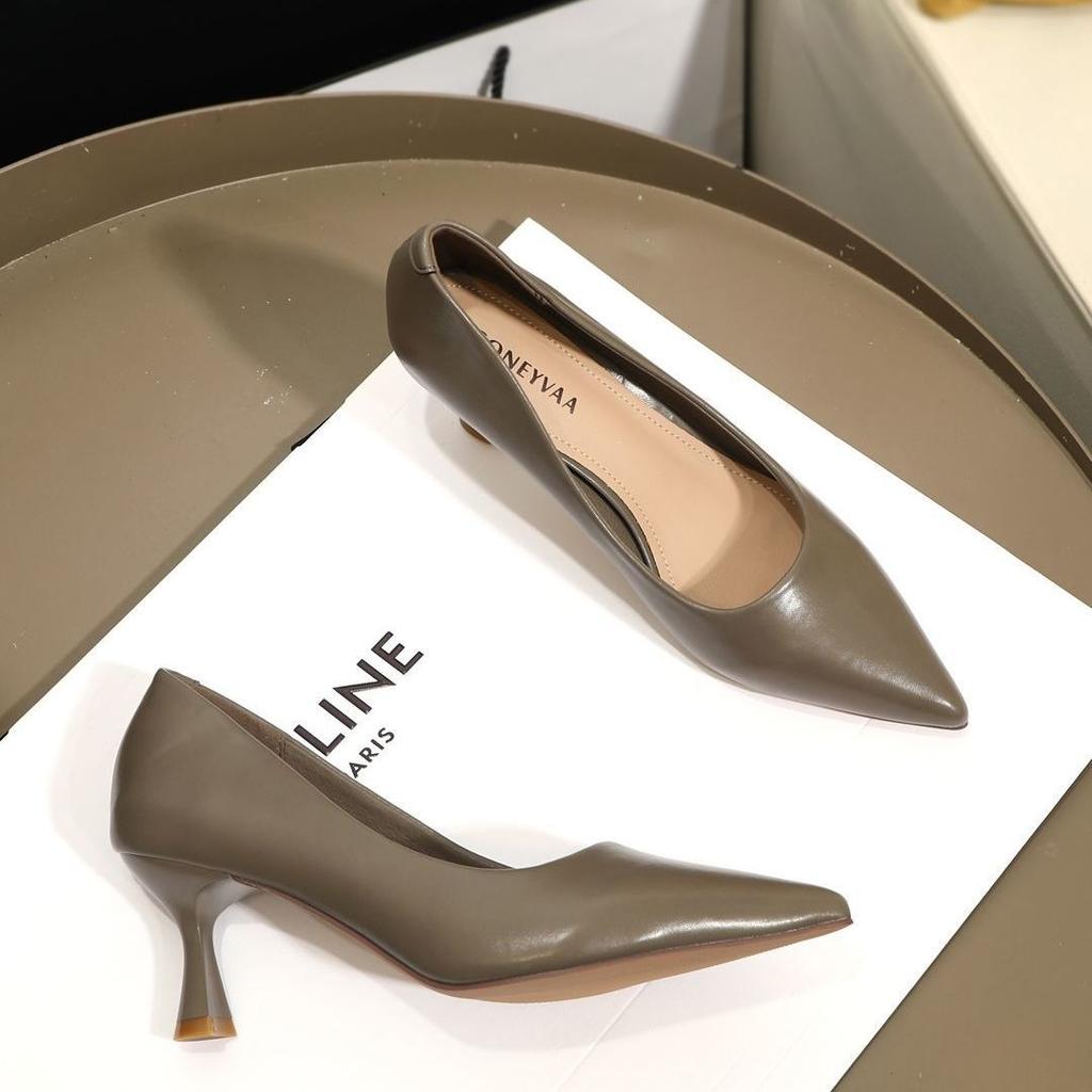 Milk Tea Color Small Size 31 32 33 Soft Leather Pointed High Heel Women's Fine Heel Shoes Black Work Shoes Large Size 41-434