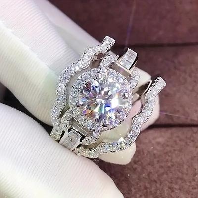 Exquisite Fashion Copper Color Inlaid with White Zircon Engagement Rings Luxury Elegant Wedding Rings Set Women Jewelry