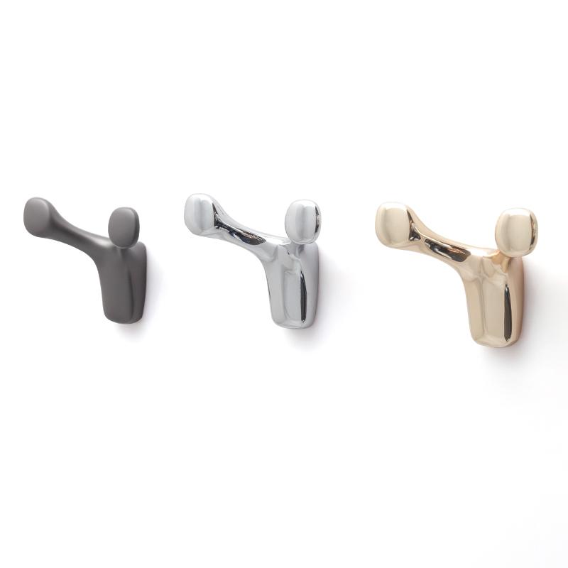 Oukali Horn Hook Clothes Wall Hooks Metal Cute Keys Bag Clothes Black K Gold Chrome Bathroom Towel Double Hooks