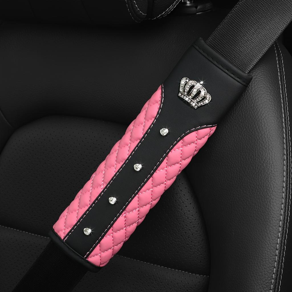 1PC Car seat belt shoulder protector with advanced texture and diamond inlaid crown seat belt protector universal