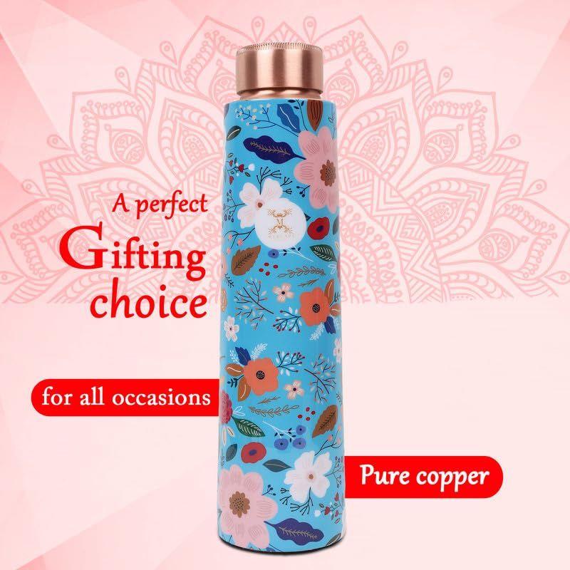 Copper Water Bottle - Joint Less, Leak Proof, Multi Colored Design Colored Design, Leakproof, Ideal for Active Lifestyles - (900ml)