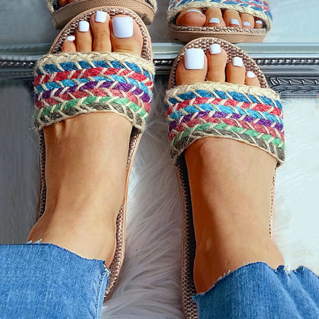 

Жіноча модна протиковзаюча білизна Домашнє взуття з відкритим носком на плоскому ходу Пляжні тапочки 260（39-40）