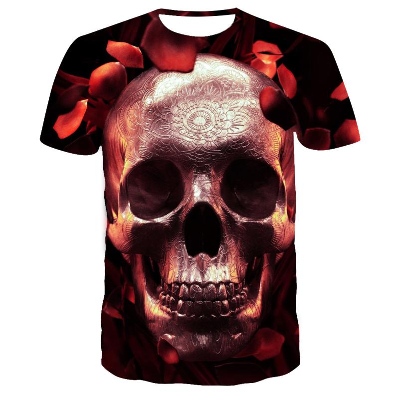 Summer Men's T-shirt Casual Round Neck Short-sleeved T-shirt Devil Skull Fashion Trendy Brand Skull 3D T-shirt Streetwear Tops