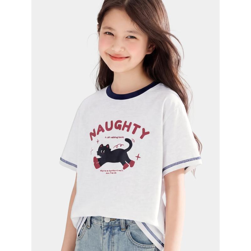 Girls' Short-Sleeve Summer T-shirt - Teen Stylish Top for Kids and Parent-Child Outfits