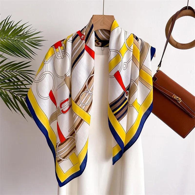 90*90 2024 Neue Mode Leichter Luxus Seidenschal Damen Twill Einfache Quadratische Schals Damen Sonnenschutz Schal Kopftuch Alle Jahreszeiten