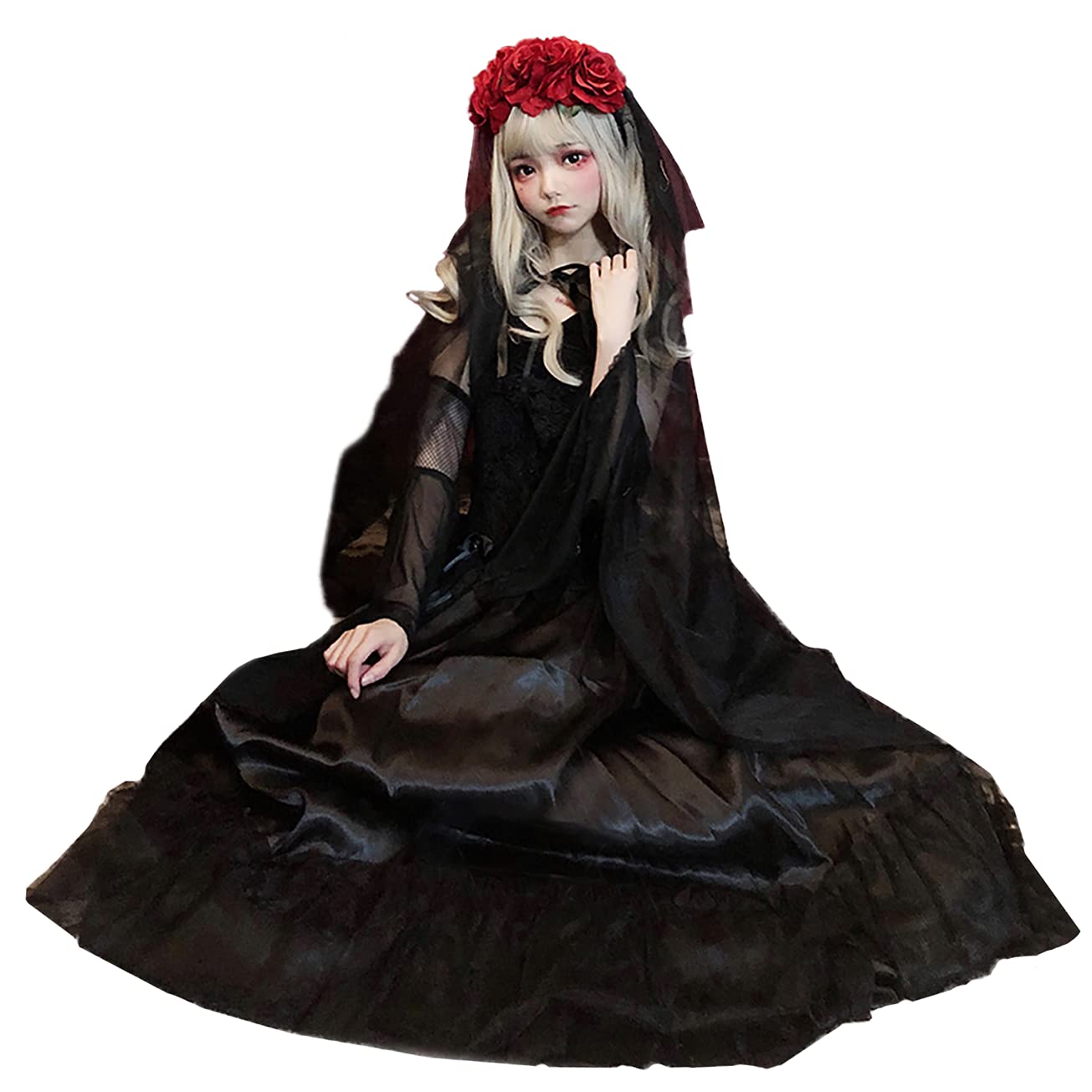 

Halloween Cosplay Zombie Vampire Ghost Costume Rose Bride Cute Sexy Zombie Bride Long Black [milky time] (L)