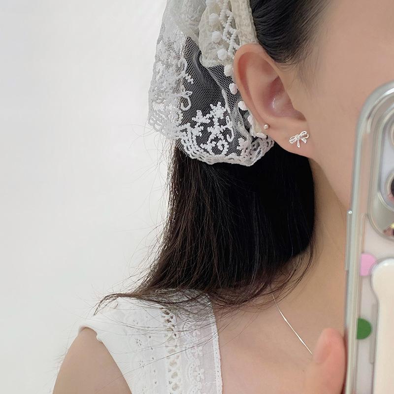 Bow Rose Earrings Pastoral Style Cute Fresh Literary Simple Earrings