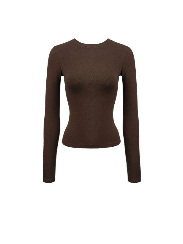 

Three-Color Slimming Long-Sleeve White Base Layer T-Shirt for Women (Autumn/Winter) Medium кофейный