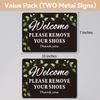 2 Pack Please Remove Your Shoes Front Door Signs - Aluminum Welcome Take Off Your Shoe Sign for Home with Hanging Rope - No Shoe Signs for House