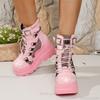 Women's Platform Ankle Boots Street Style Chunky High Heel Short Boots Size35-43 Comfortable Booties Height Increase Botas Mujer