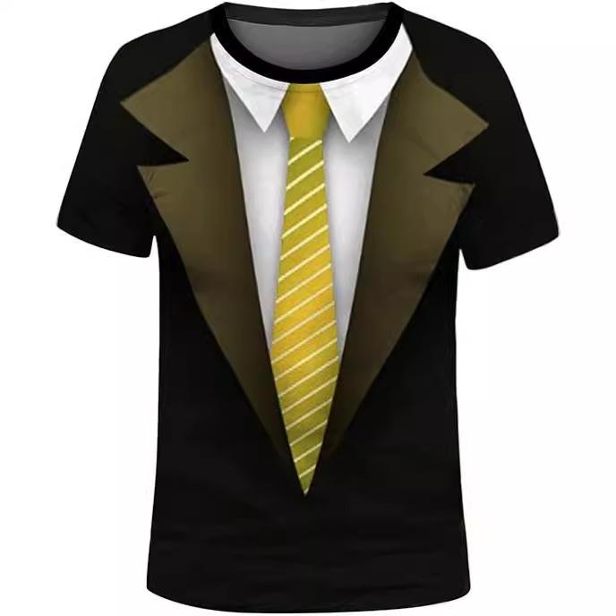 Mens Casual 3D Printed Short Sleeve Top Funny Street Round Neck Breathable Comfortable Sports T Shirt