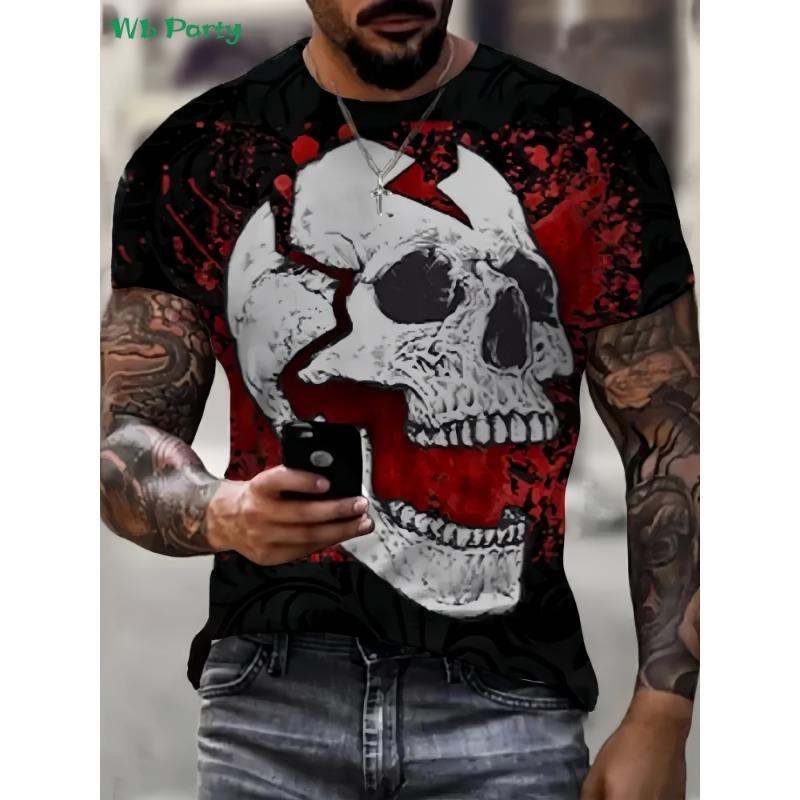 Vintage 3D Printed Skull Men's Tops Summer Outdoor Men Short Sleeve Fashion Breathable Men's T-Shirt Round Neck Men's Clothing