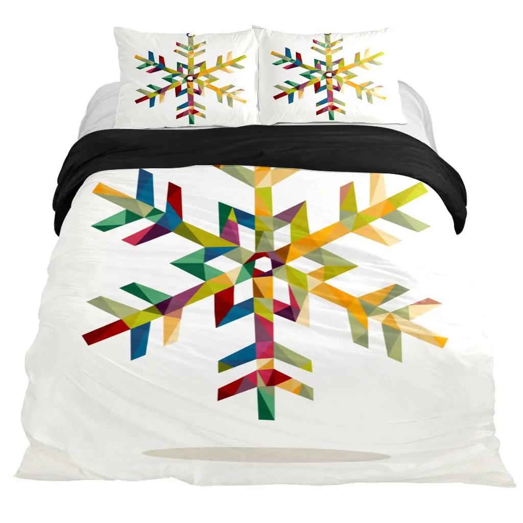 Snowflake Duvet Cover Set Winter Theme Christmas Illustration Cold Weather Season Twin Bedding Set King Size Soft Quilt Cover