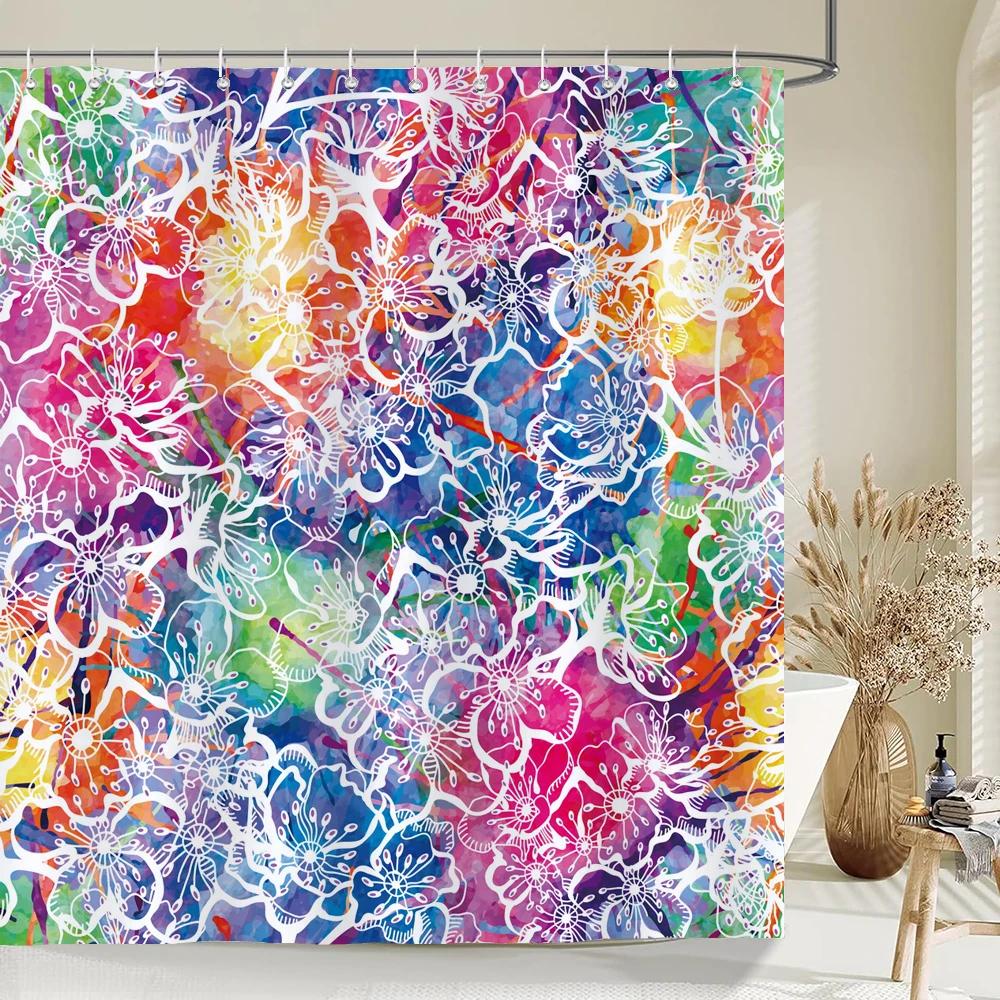 Flower Butterfly Tulip Bath Curtain Waterproof Fabric Shower Curtains Floral Leaf Bathtub Screen for Bathroom Home Decor