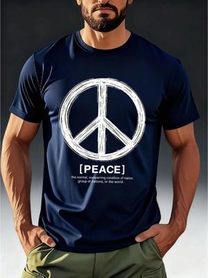 Men's Trendy T-Shirt with Hand-Painted Textured Peace Symbol + Definition Theme Print