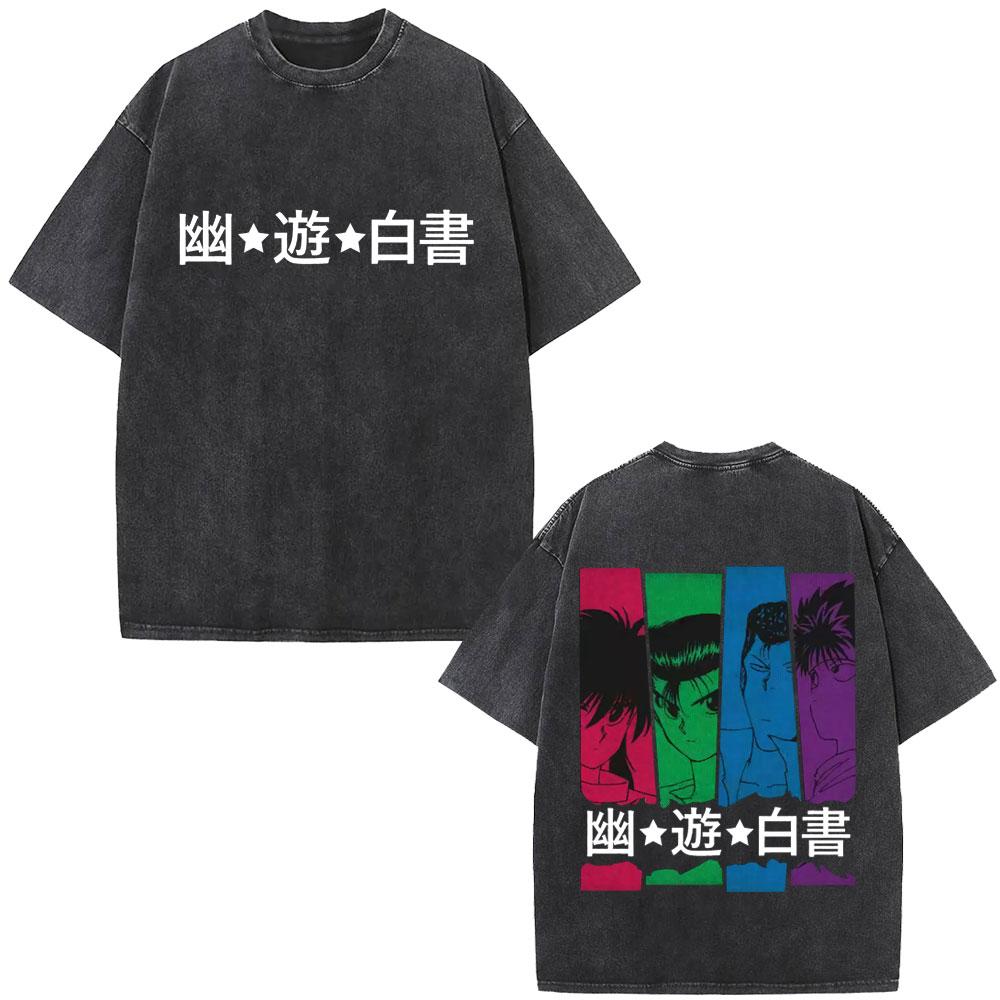 

Washed Vintage Anime YuYu Hakusho Hiei Merch T Shirt Mens Women Clothing Cartoon Oversized Tshirt Male Retro Ocollar T Shirts S