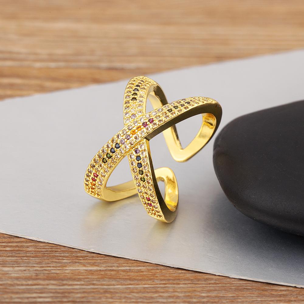 Nidin New Arrival Round/Cross/Elephant Shape Punk Style Open Rings Adjustable For Women Men Pave Colorful Zircon Jewelry Gifts