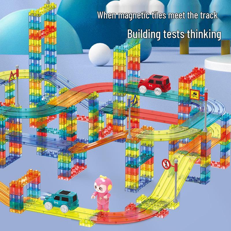 Dige Magnetic Track Car: Translucent Electric Car DIY Building Blocks with Magnetic Tiles