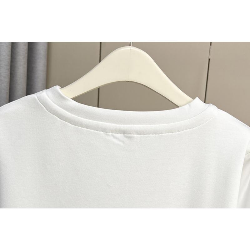 Plus Size Women Long Sleeve Top Pleated Cuff Crew Neck Casual