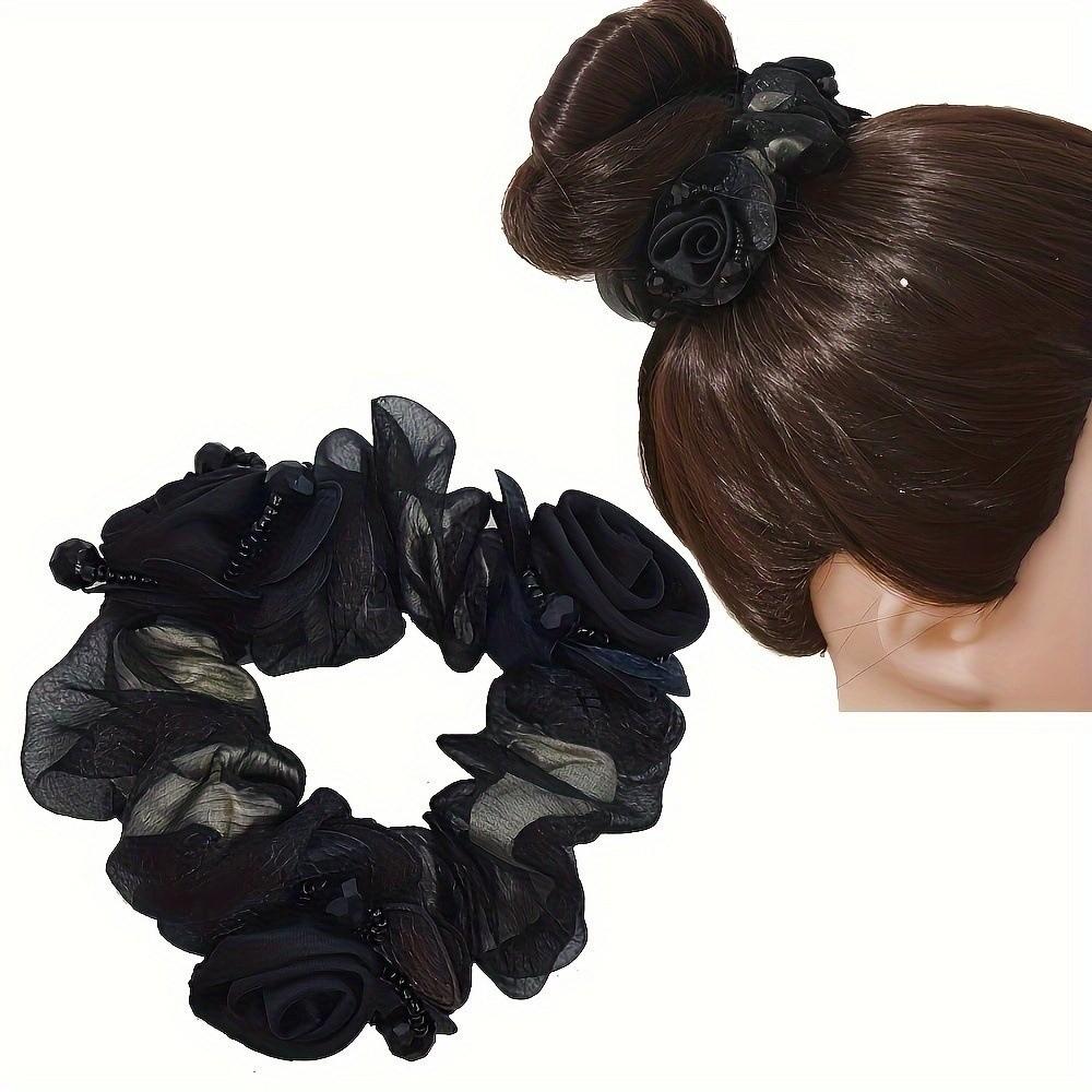 3 Flower Lace Hair Scrunchies Elegant Bun Rubber Bands Large Intestine Hair Ring Daily Use