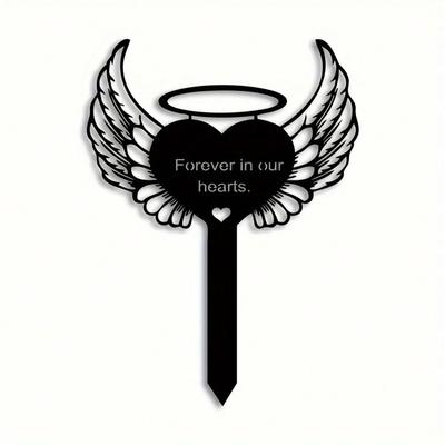 Metal Heart with Angel Wings Memorial Stake Garden Yard Art Grave Marker Pet Remembrance Gift