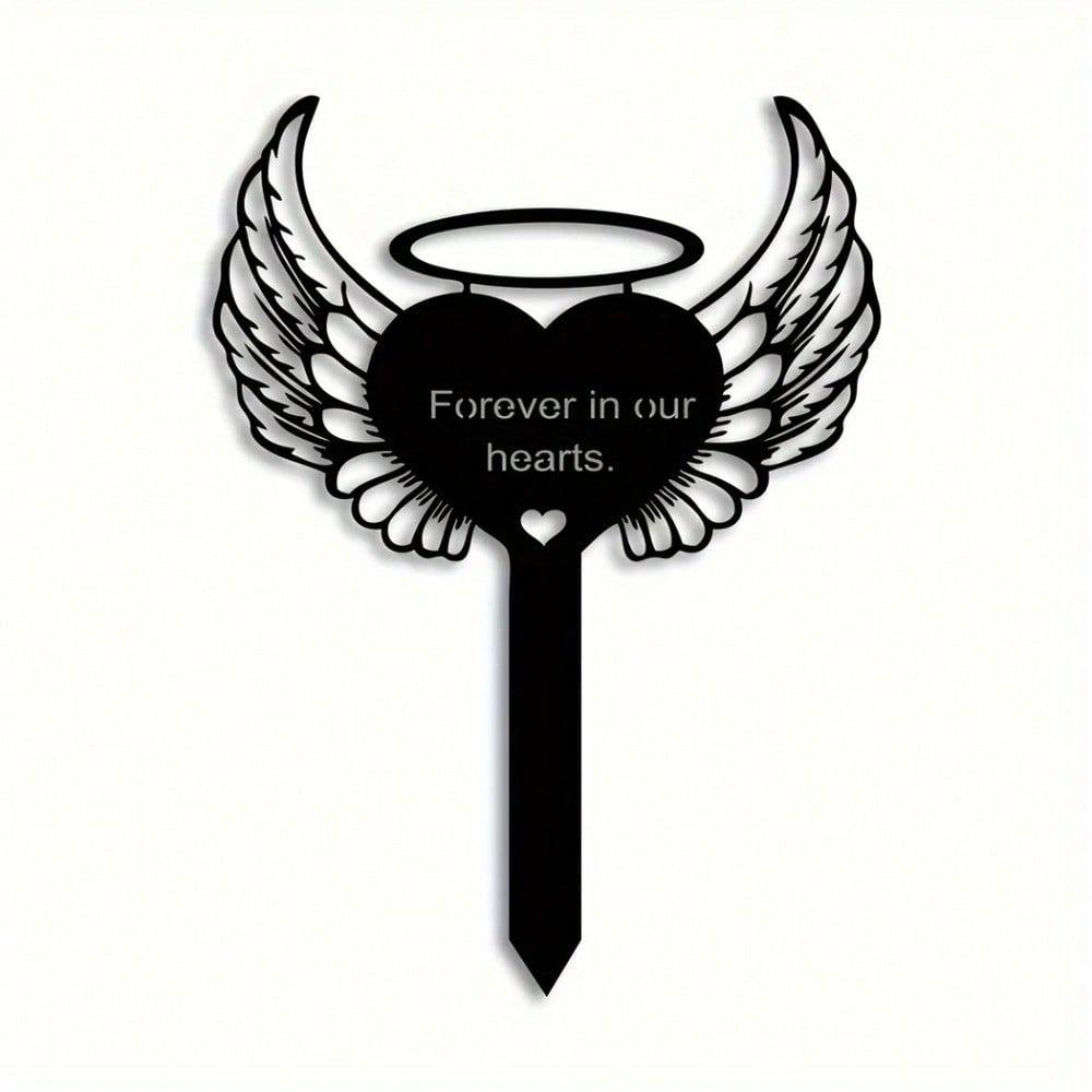 Metal Heart with Angel Wings Memorial Stake Garden Yard Art Grave Marker Pet Remembrance Gift