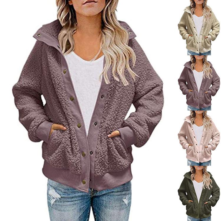 

Чистый цвет длинный рукав Тедди Медведь Пальто Флис Теплые Повседневные Куртки Нагрудные пуговицы Вверх Кардиган Верхняя одежда
