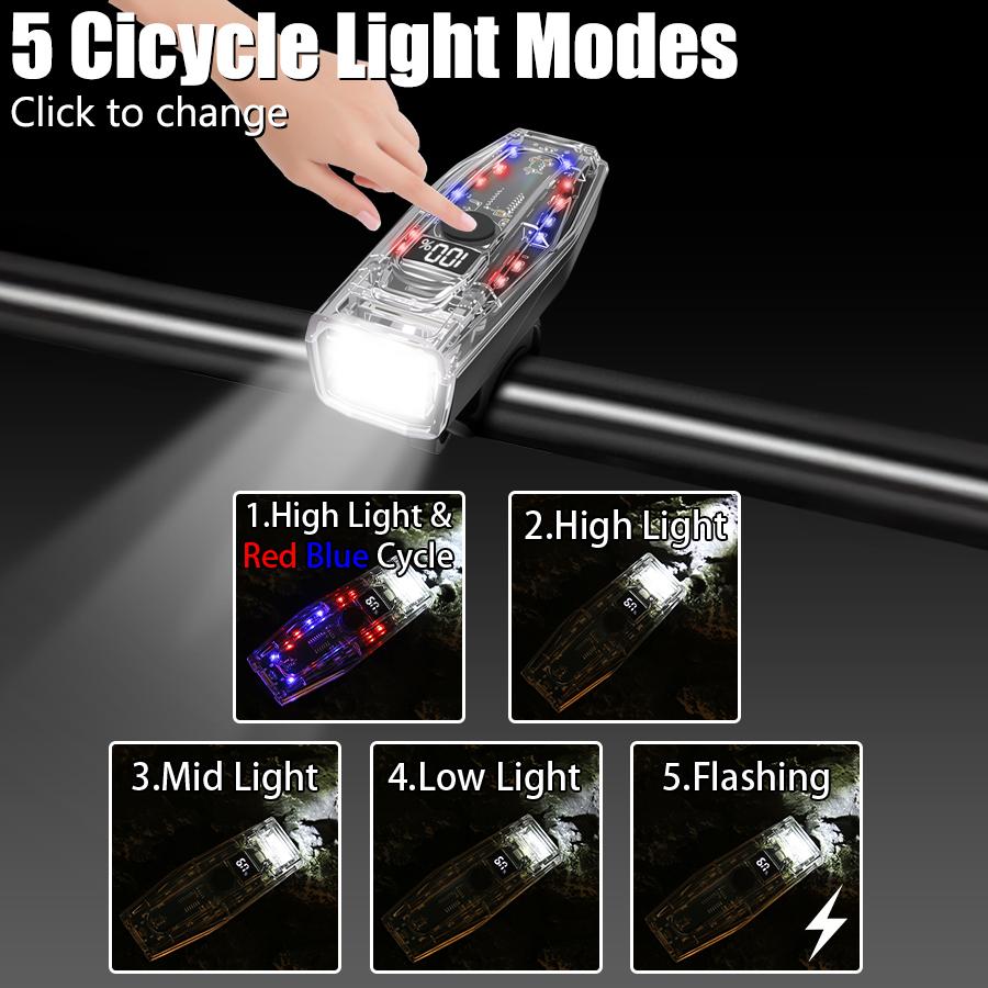 Rechargeable Bike Light Set Outdoor Front Lamp 5Mode Easy To Install Headlight Bicycle Accessories for The Bicycle Taillight