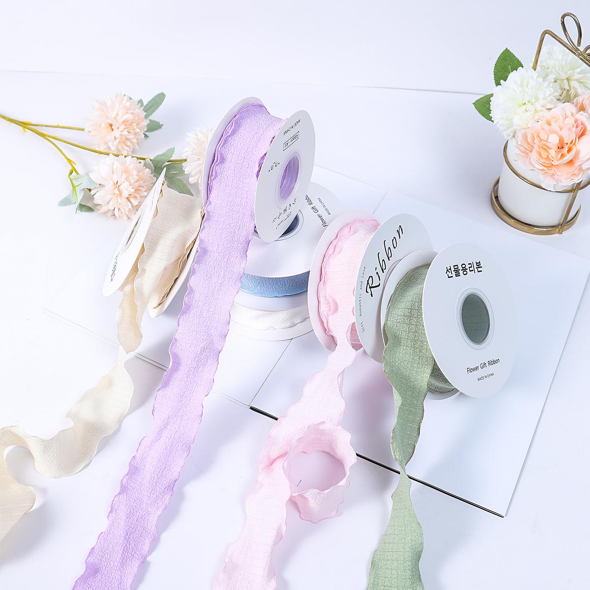 4 см * 10 атласная шифоновая шелковая лента ручной работы с потертыми краями — фото 3