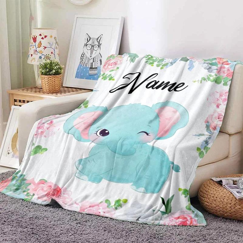 Personalized Name Blanket Cartoon Animal Exclusive Print Name Flannel Blanket Fun Gift Blanket