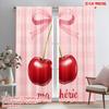 2pcs 2D Flat Printing Window Curtains Cute Cherry Ribbon Illustration Fabric Without Electricity Festive Wall Decor for Holiday