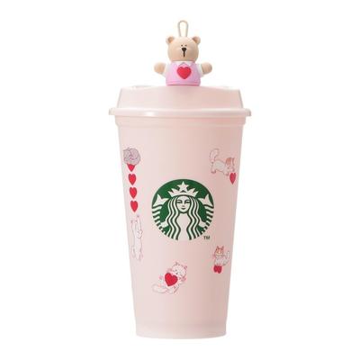 Starbucks Valentine's 2025 Reusable Cup 473ml + Valentine's 2025 Reusable Cup Drink Hole Cap (Bearista)