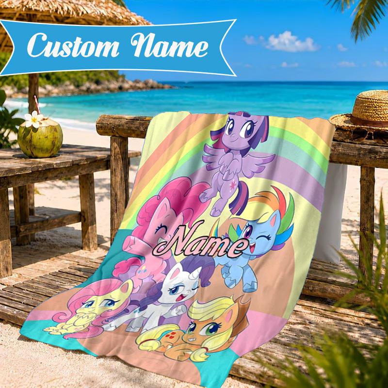 Custom Name Pony Friends Forever Beach Towel Microfiber Beach Towel, Lightweight and Quick-Dry, for Summer Travel, Swimming Pool Gift