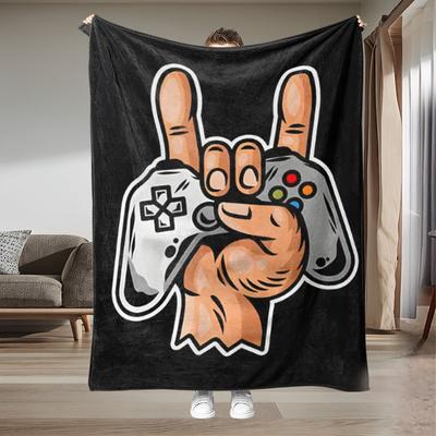 Retro Game Controller Pattern Flannel Printed Blanket Suitable for All Seasons Suitable for Living Room Office Sofa and Travel