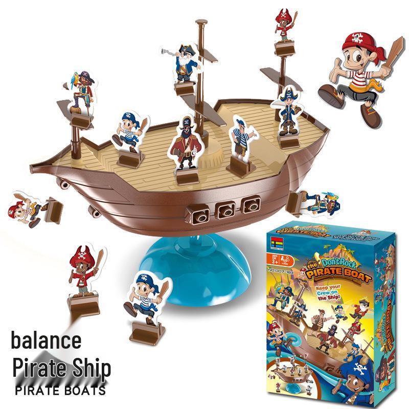 Penguin Pirate Ship Balance Board Game – Wooden Desktop Toy for Parent-Child Play