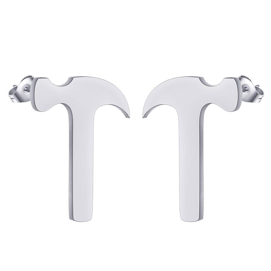 

Personality Hammer Stainless Steel Earrings Woman And Men Simple Cool Style Mechanical Tool Pattern Punk Stud Earrings